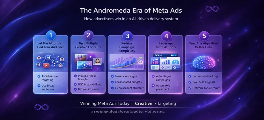 Andromeda Era of Meta Ads with AI-driven strategy and shift from audience targeting to creative-first advertising