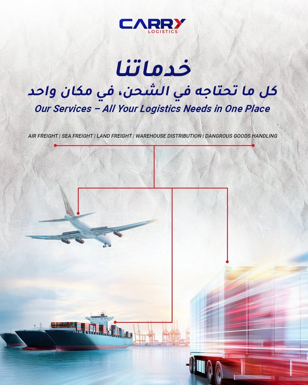 Carry Logistics Dubai – all logistics services in one place including air freight sea freight land freight warehouse distribution and dangerous goods handling