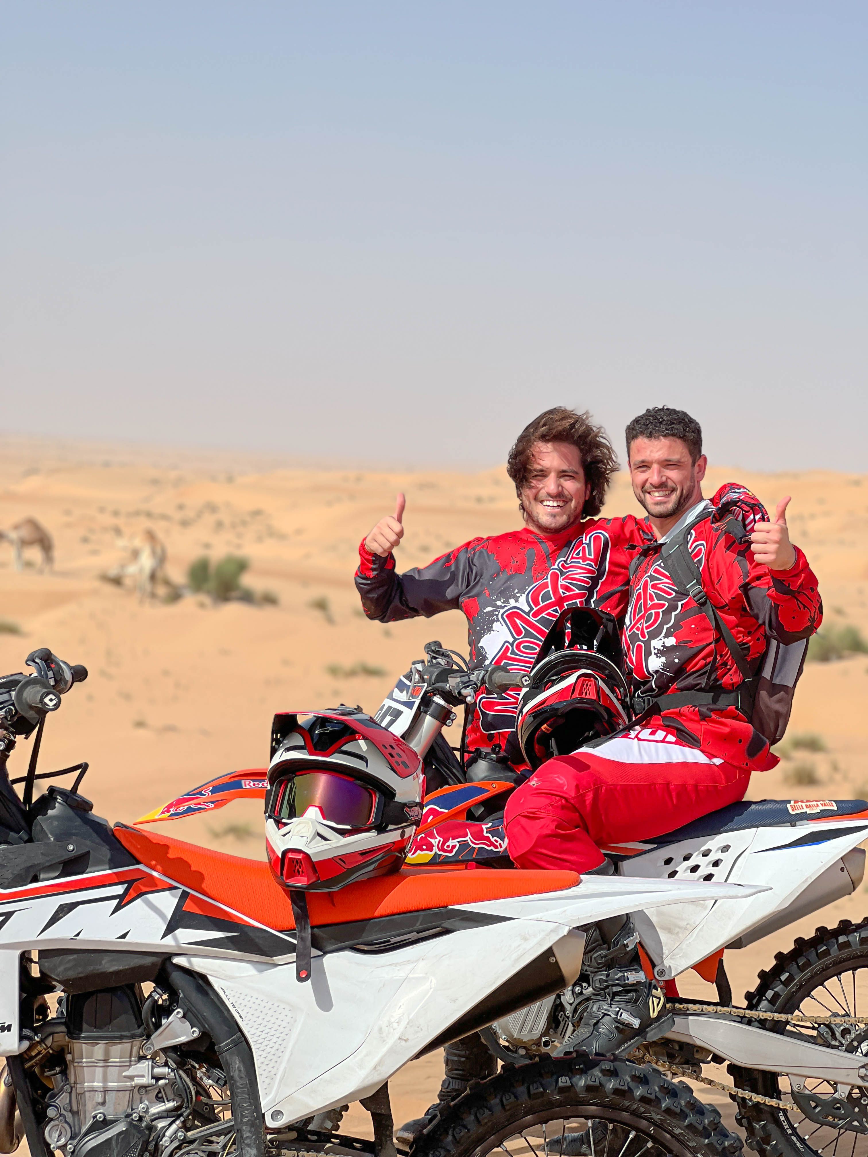 Indoor dirt bike storage facility featuring KTM, Husqvarna, and Honda motocross bikes in Dubai