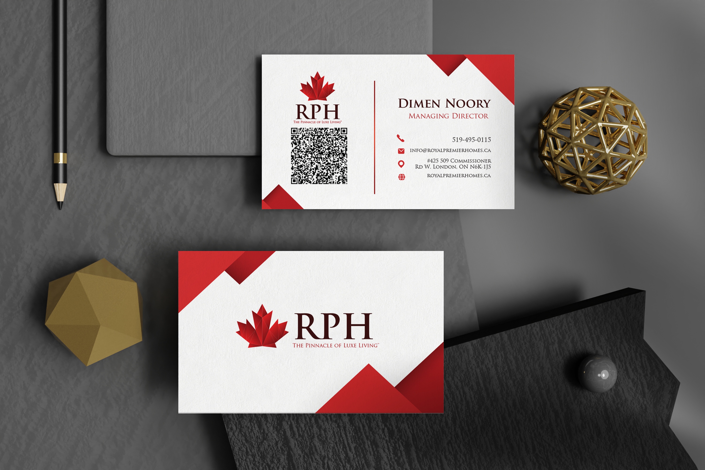  RPH UAE managing director business card with contact details and modern corporate layout