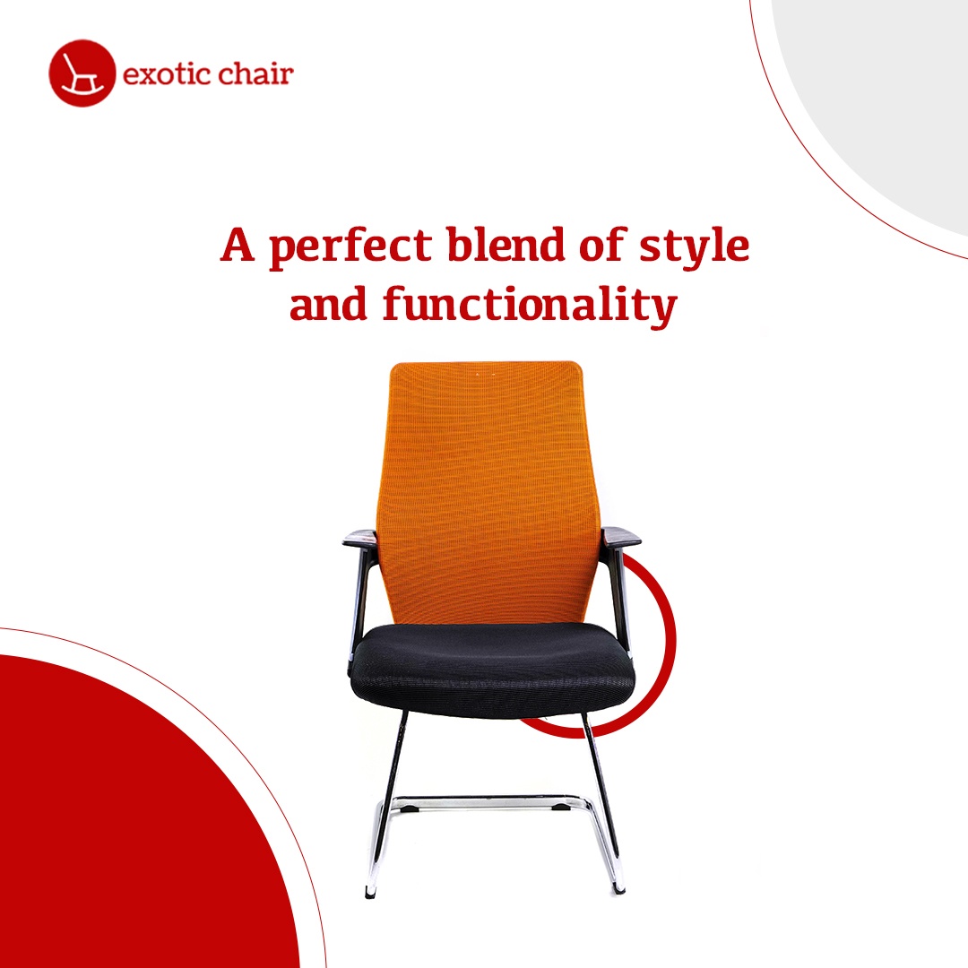Exotic Chair – orange mesh visitor office chair with chrome sled frame – perfect blend of style and functionality