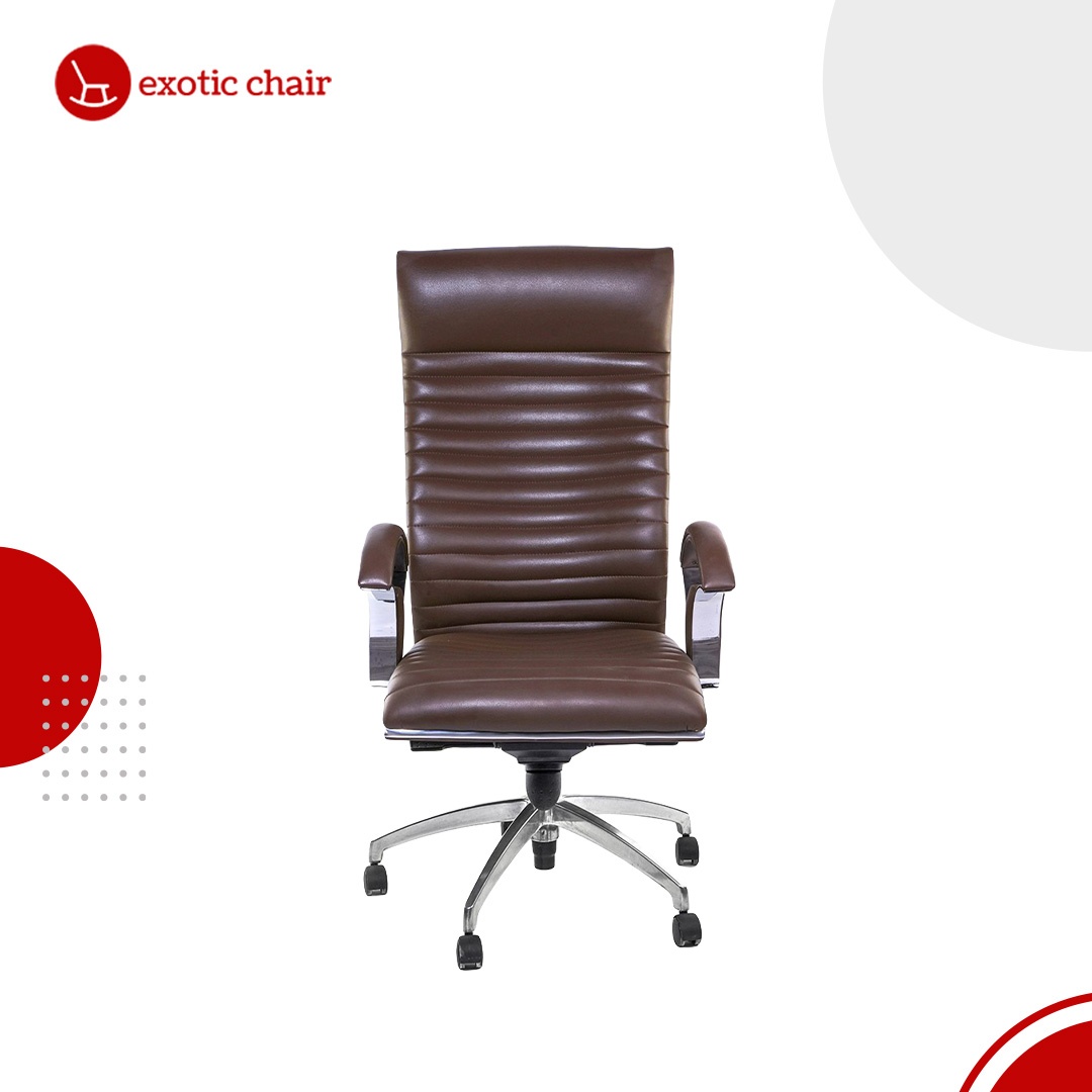 Exotic Chair – executive high back brown leather office chair with aluminium base and cushioned armrests