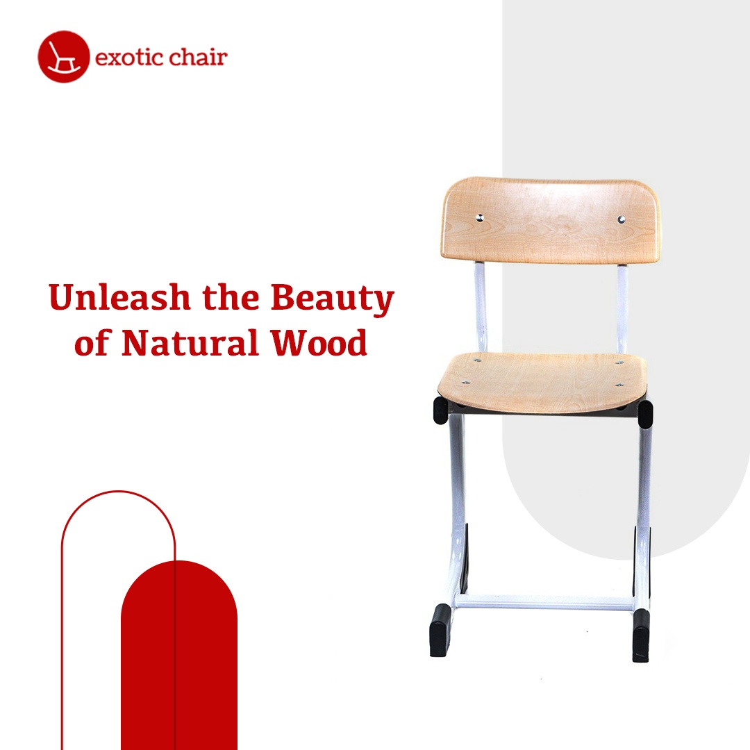 Exotic Chair – natural wood seat and back student school chair with metal frame – unleash the beauty of natural wood