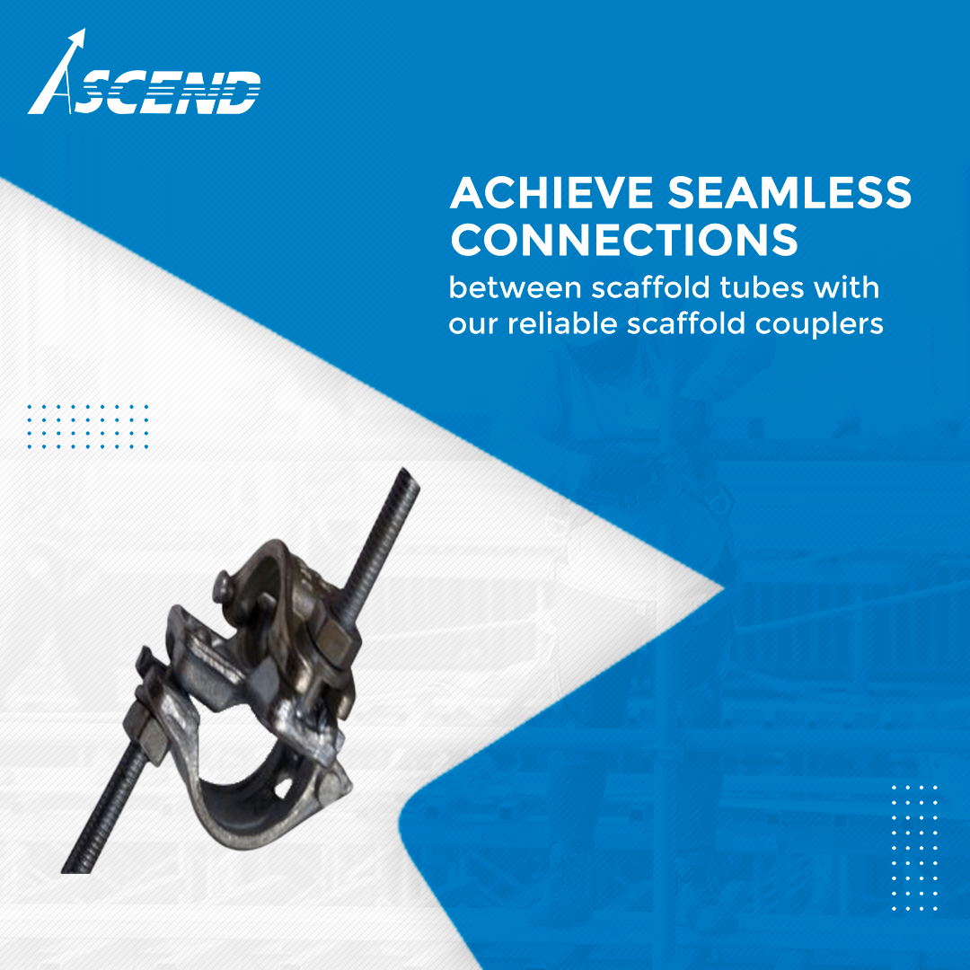Ascend galvanised scaffold coupler for connecting scaffold tubes, heavy-duty metal clamp with bolt fastening