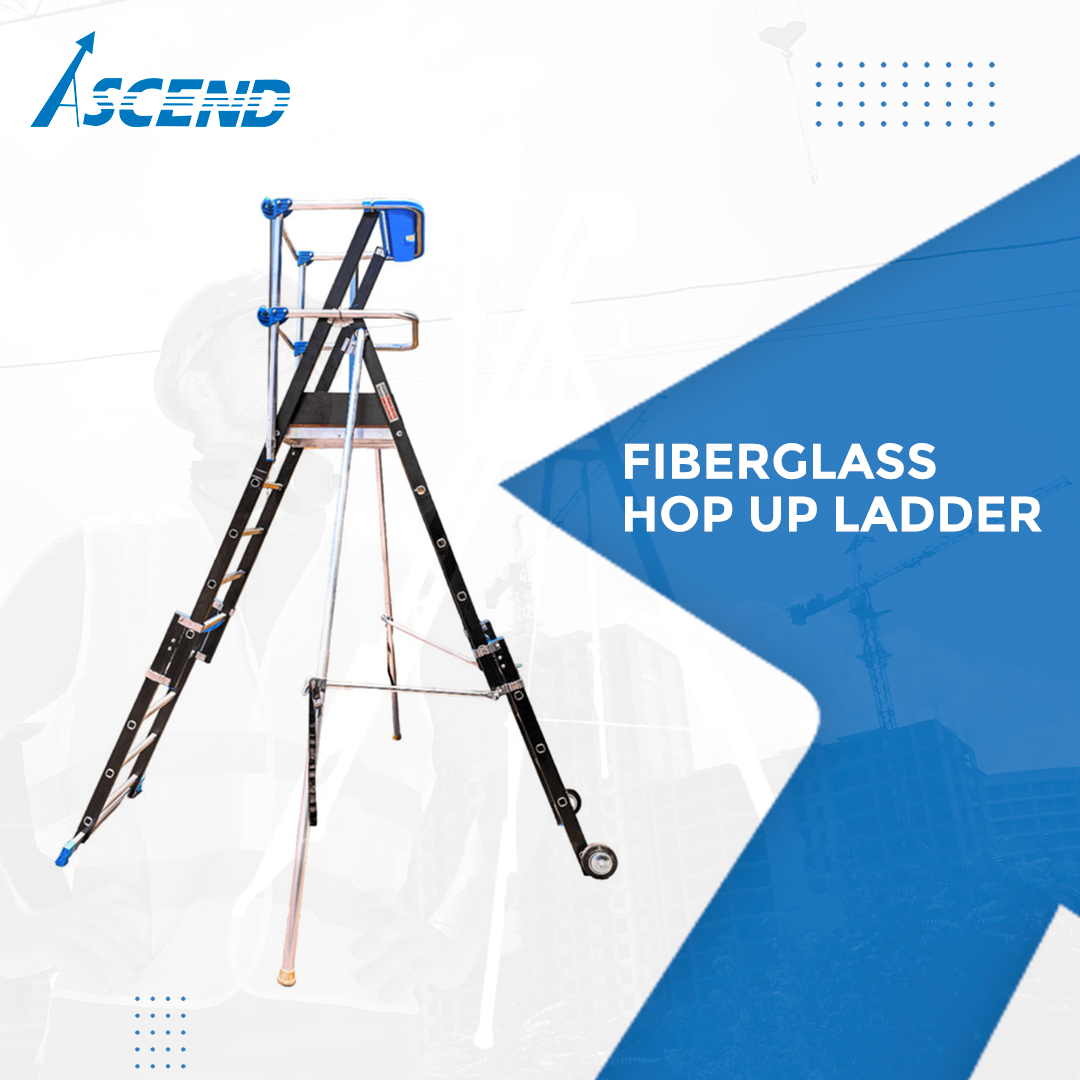 Ascend One Man Tower scaffold with anti-slip rungs, lockable castors, and non-slip platform boards, fits standard doorways
