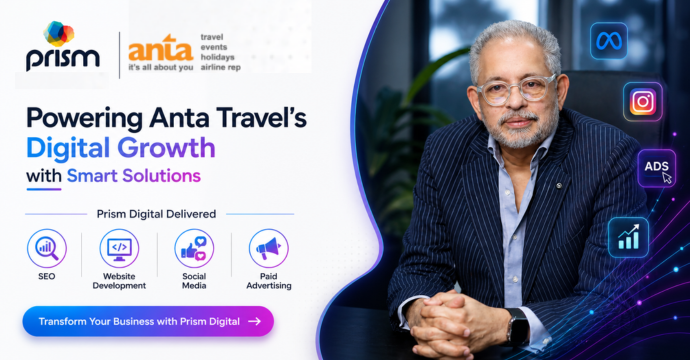 Anta Travel testimonial demonstrating digital growth with Prism Digital through SEO, website development, social media, and paid advertising services